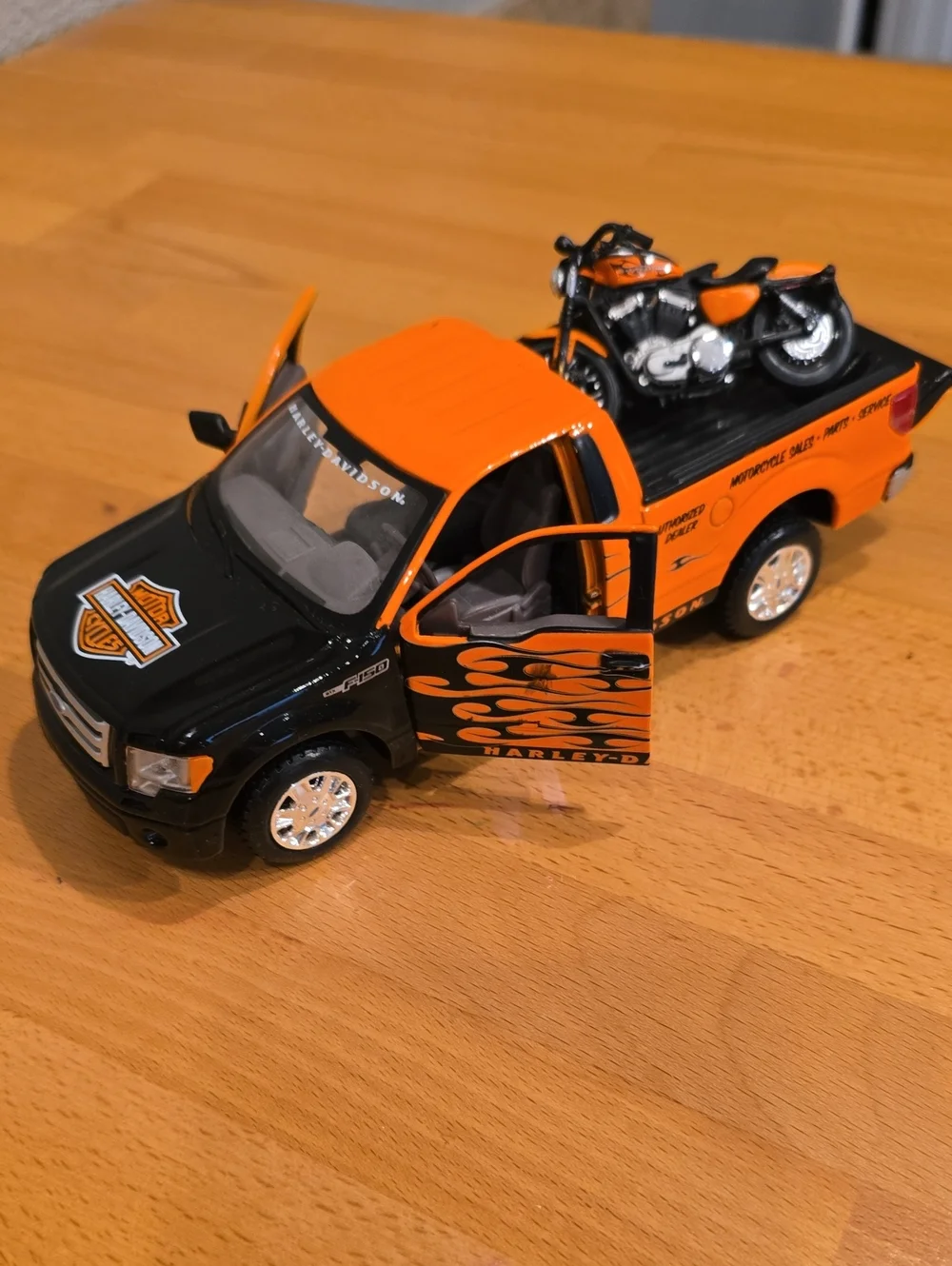 Harley-Davidson Orange and Black Pickup with Mini Motorcycle
